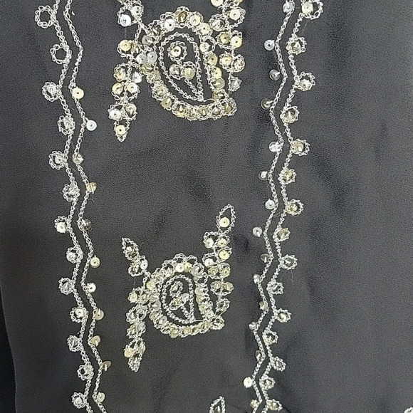 A.K.C.‎ Sequined and Embroidered Black Blouse Large - Picture 3 of 8